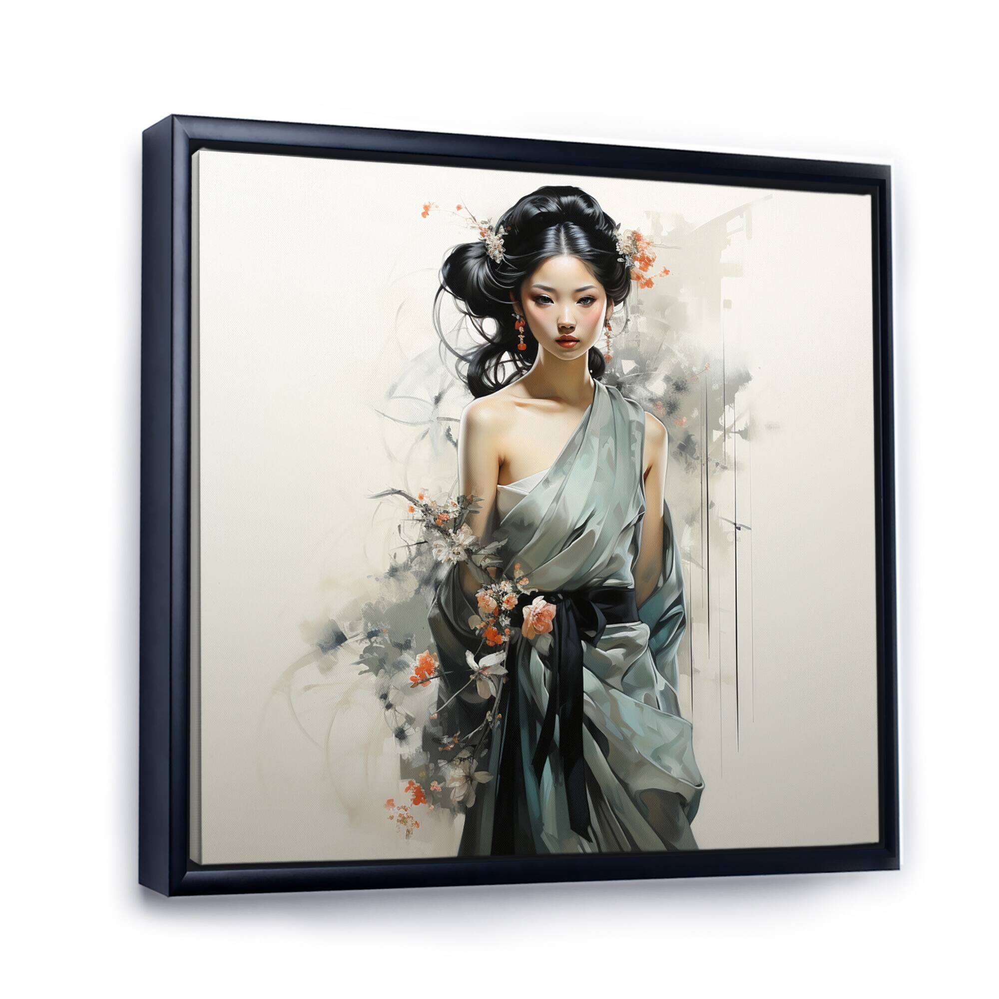 Designart "Asian Art Geishas Grace VII" Asian Framed Wall Art Living